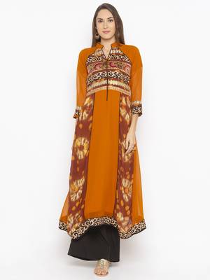 Mustard Embroidered Georgette Party Wear Kurti 2