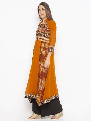 Mustard Embroidered Georgette Party Wear Kurti 3