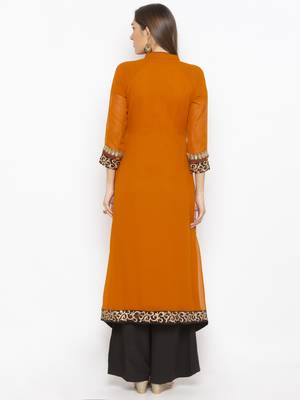 Mustard Embroidered Georgette Party Wear Kurti 4