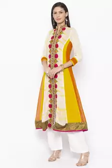 Off White Embroidered Georgette Party Wear Kurti