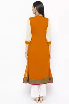 Off White Embroidered Georgette Party Wear Kurti