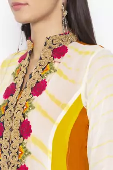 Off White Embroidered Georgette Party Wear Kurti