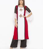 Off White Embroidered Georgette Party Wear Kurti