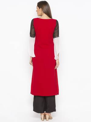 Off White Embroidered Georgette Party Wear Kurti 4