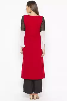 Off White Embroidered Georgette Party Wear Kurti