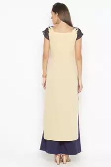 Beige Embroidered Net Party Wear Kurti