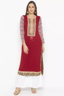 Maroon Embroidered Georgette Party Wear Kurti