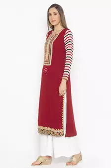 Maroon Embroidered Georgette Party Wear Kurti