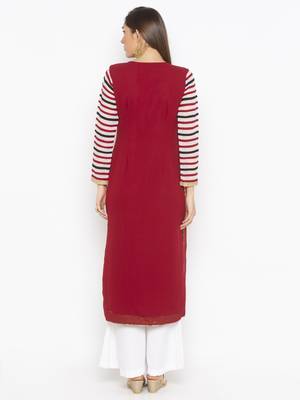 Maroon Embroidered Georgette Party Wear Kurti 4