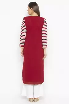 Maroon Embroidered Georgette Party Wear Kurti