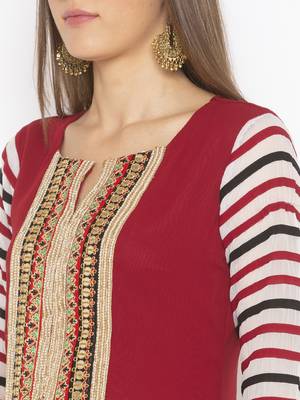 Maroon Embroidered Georgette Party Wear Kurti 5