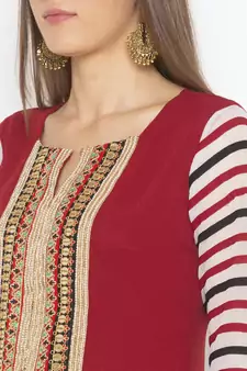 Maroon Embroidered Georgette Party Wear Kurti