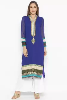 Dark Blue Embroidered Georgette Party Wear Kurti