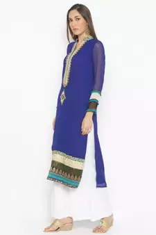 Dark Blue Embroidered Georgette Party Wear Kurti