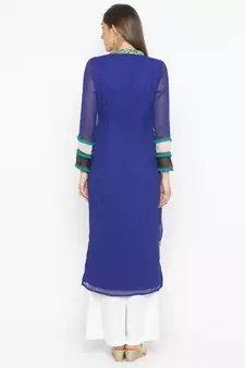 Dark Blue Embroidered Georgette Party Wear Kurti