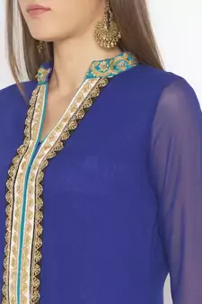 Dark Blue Embroidered Georgette Party Wear Kurti