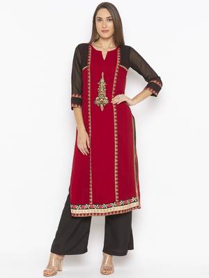 Maroon Embroidered Georgette Party Wear Kurti 2