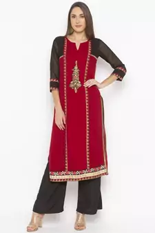 Maroon Embroidered Georgette Party Wear Kurti