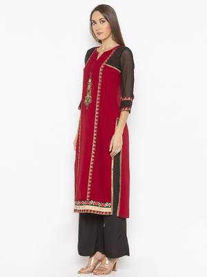 Maroon Embroidered Georgette Party Wear Kurti 3