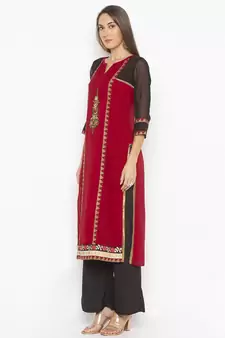 Maroon Embroidered Georgette Party Wear Kurti