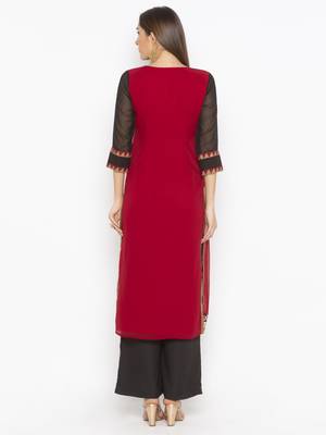 Maroon Embroidered Georgette Party Wear Kurti 4