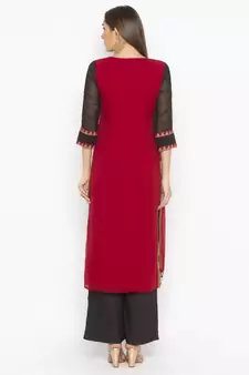 Maroon Embroidered Georgette Party Wear Kurti