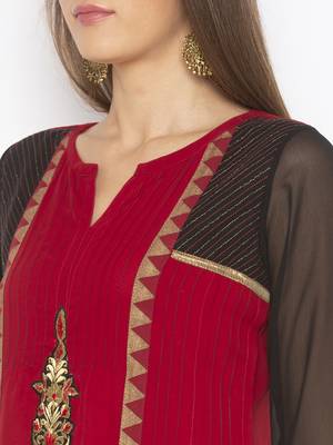 Maroon Embroidered Georgette Party Wear Kurti 5