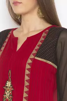 Maroon Embroidered Georgette Party Wear Kurti
