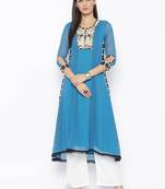 Blue Embroidered Georgette Party Wear Kurti