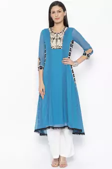 Blue Embroidered Georgette Party Wear Kurti