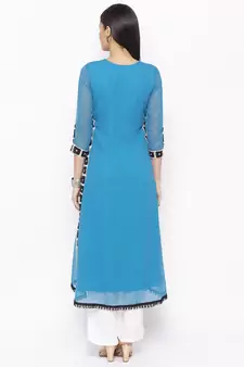 Blue Embroidered Georgette Party Wear Kurti
