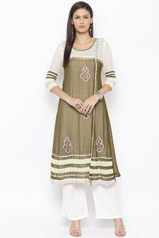 Green Embroidered Georgette Party Wear Kurti