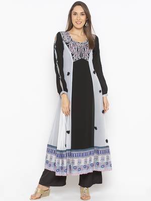 Black Embroidered Georgette Party Wear Kurti 1
