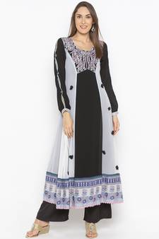 Black Embroidered Georgette Party Wear Kurti
