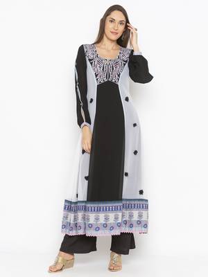 Black Embroidered Georgette Party Wear Kurti 2