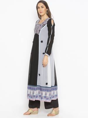 Black Embroidered Georgette Party Wear Kurti 3