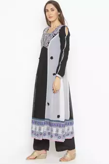 Black Embroidered Georgette Party Wear Kurti