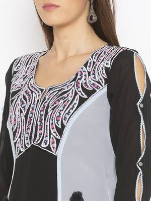 Black Embroidered Georgette Party Wear Kurti 5