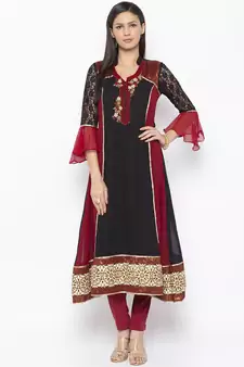 Black Embroidered Georgette Party Wear Kurti