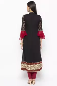 Black Embroidered Georgette Party Wear Kurti