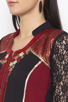 Black Embroidered Georgette Party Wear Kurti