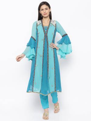 Blue Embroidered Georgette Party Wear Kurti 2