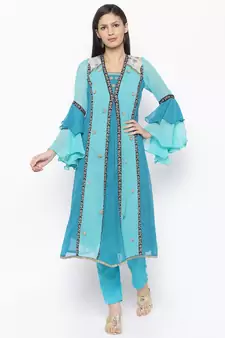 Blue Embroidered Georgette Party Wear Kurti