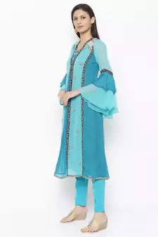 Blue Embroidered Georgette Party Wear Kurti