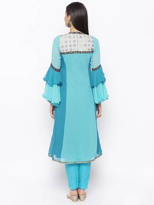 Blue Embroidered Georgette Party Wear Kurti 4