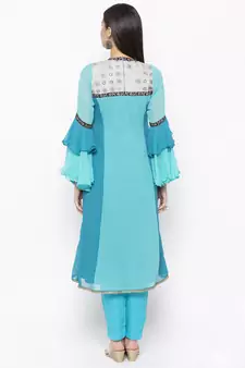 Blue Embroidered Georgette Party Wear Kurti