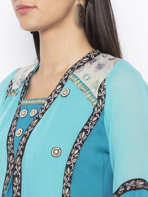 Blue Embroidered Georgette Party Wear Kurti 5