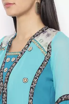 Blue Embroidered Georgette Party Wear Kurti
