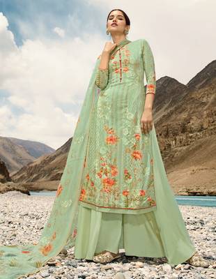Light Green Embroidered Faux Georgette Salwar 1