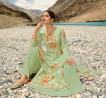Light Green Embroidered Faux Georgette Salwar 3